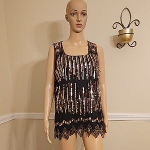 Sequin Embellished Black Sleeveless Blouse